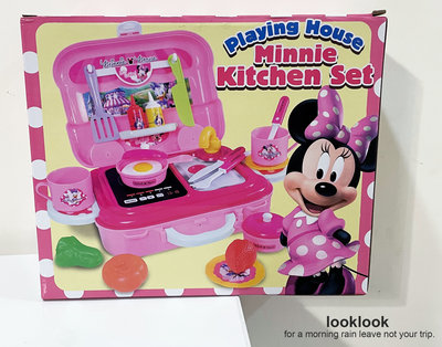 【全新日本景品】迪士尼 粉紅米妮 攜帶式 扮家家酒 美味廚房遊戲組 廚具餐具手提箱組