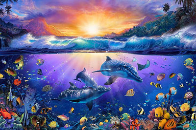 10-1449 特殊光澤1000片日本進口拼圖 夢幻海洋世界 海豚