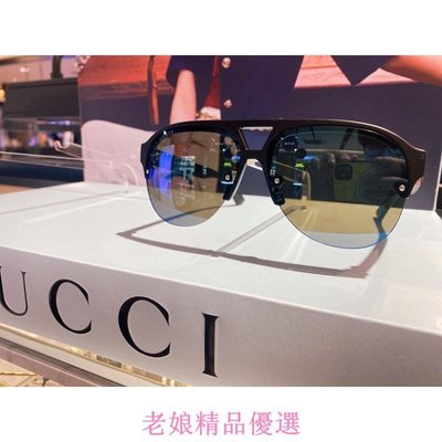 Gucci 太陽眼鏡 經典紅綠色編織LOGO GG0170S 002 黑框淺茶色鏡片 抗UV400