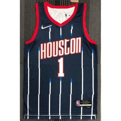 【 Cf12 】【熱壓】 2022 新款 NBA 澤西休士頓火箭 1 McGRADY 藍色條紋籃球球衣-master衣櫃3