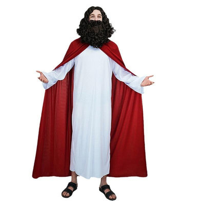 萬圣節成人男款神父傳教士角色扮演派對服裝 大男耶穌舞台表演服