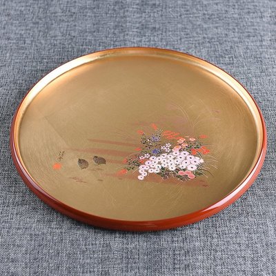 【熱賣下殺】日本進口 山中漆器櫻花繁花傳統金箔工藝 圓形樹脂托盤