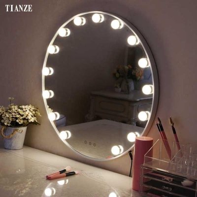 熱銷 化妝鏡LED圓形化妝鏡帶燈泡壁掛式梳妝鏡歐式高清浴室燈鏡墻面補妝鏡