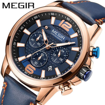 手錶男 新品美格爾MEGIR男士 手錶多功能計時真皮運動石英錶一件代發2156