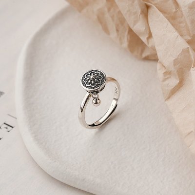 復古藏傳經筒六字真言小眾設計925純銀泰銀做舊戒指指環DQ025