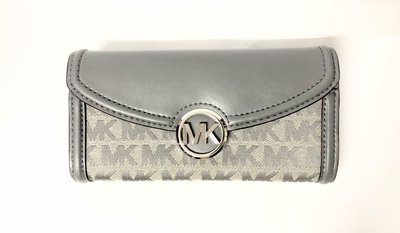 MICHAEL KORS MK 灰色 老花 真皮 長夾 皮夾 保證正品