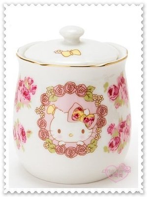 ♥小公主日本精品♥ Hello Kitty LAURA ASHLEY 聯名 糖罐 奶精罐 燕窩杯 玫瑰1256908
