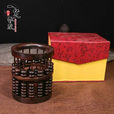 現貨熱銷-紅酸枝木實木毛筆桶筆筒黑檀木復古中國風算盤紅木擺件 包郵~特價