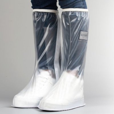 KINYO磨砂白防雨鞋套 RAS-5730 鬆緊高筒設計 立體紋路鞋底 可水洗可折疊 扇形防水層 一雙賣-【便利網】
