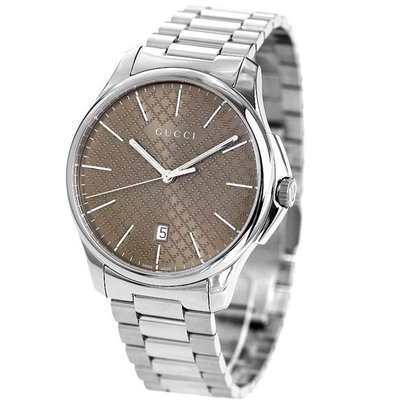 GUCCI YA126317 古馳 手錶 42mm 棕色面盤 不鏽鋼錶帶 男錶