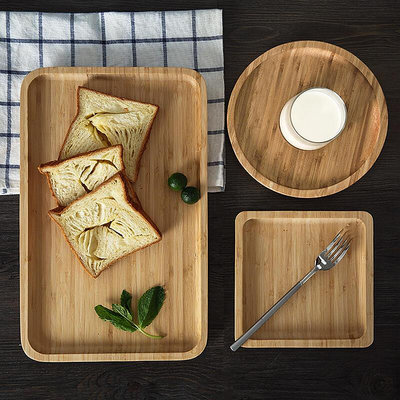 竹木質托盤長方形日式ins蛋糕披薩盤圓形盤子北歐家用放茶杯餐具~定金