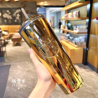 熱銷 隨身杯 杯子限定50周年亮面金色款超大容量運動便攜塑料吸管杯