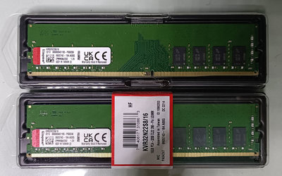 如圖全新金士頓Kingston 16GB DDR4 3200 桌上型單面記憶體(KVR32N22S8/16)原廠終保