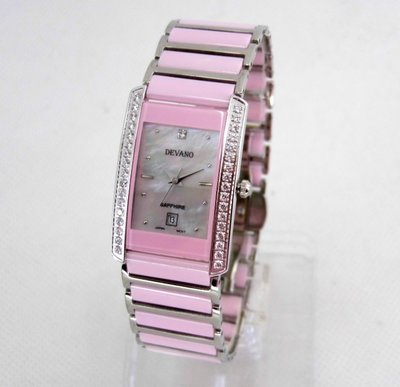 【幸福媽咪】網路購物、實體服務 DEVANO 帝凡諾 公司貨 藍寶石鏡面 粉色晶鑽陶瓷女錶 型號: DV-8915MD