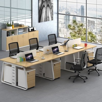 辦公桌椅組合2/4/6人位簡約現代辦公室屏風工作位職員桌辦公家具-小熊百貨