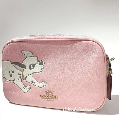就愛精品店❤️ COACH 限量款 粉色 Disney 忠狗款雙拉鏈相機斜背包-大款-附提袋  #91125