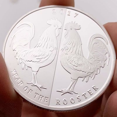 特價！現貨 2017生肖動物黑白雞鍍銀紀念章 收藏幣工藝硬幣本命年紀念幣