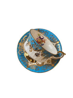 英國中古骨瓷帕拉貢paragon藍色金邊花卉杯盤