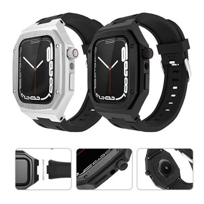 森尼3C-改裝款運動風格 橡膠錶帶金屬錶殼套裝 於蘋果手錶 Apple Watch7代 44mm 45mm 男-品質保證