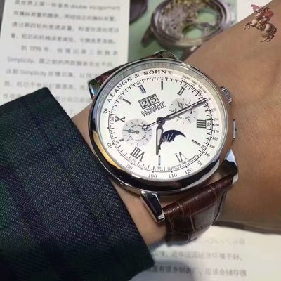 Kenny 朗格 德國精密 複雜多功能大日曆 星期功能日本西鐵城機械機芯 月相，白面黑面 皮帶款腕錶