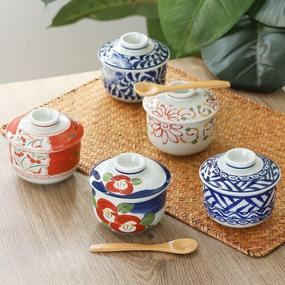 日本進口有田燒日式茶碗蒸蓋碗日料蛋盅蒸甜品燉盅五組~特價#促銷