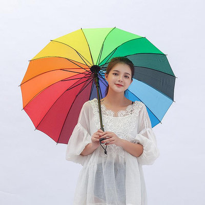 批發16K韓國創意碰擊布彩虹傘 長柄直桿自動雨傘  廣告傘可做LOGO十選九精品館-