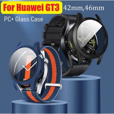 適用於 huawei watch gt3 外殼尺寸 42mm 46mm 鋼化玻璃 + PC 磨砂保護華為 gt3 保護套