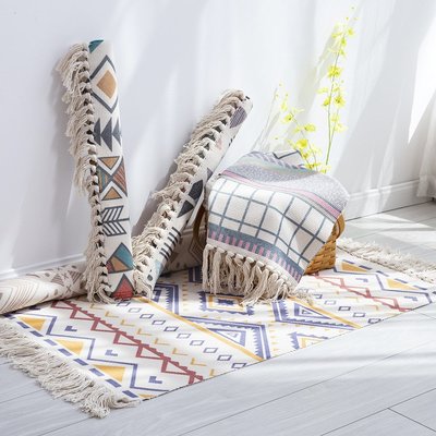 米可家飾~印度土耳其民族風手工編織流蘇地墊沙發巾飄窗墊床邊地毯裝飾掛毯地毯手工地毯