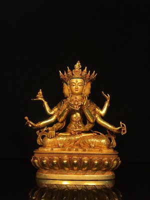 尼泊爾工藝銅鎏金畫臉尊勝佛母佛像，寬24cm高29cm厚10cm，重2.9公斤，60080R