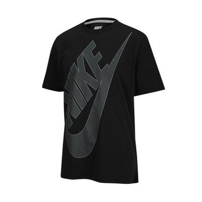 美國百分百【全新真品】Nike T恤 耐吉 短袖 上衣 T-shirt 運動休閒 超大logo 黑色 S號 G779