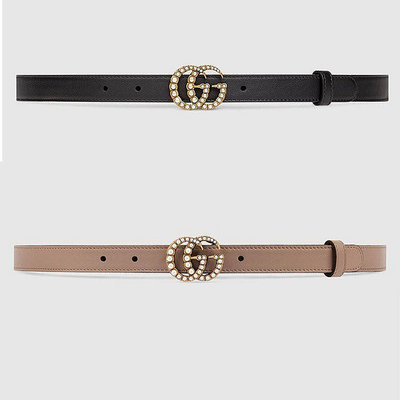歐洲奢品站Gucci GG LOGO 珍珠細版 皮帶 2公分