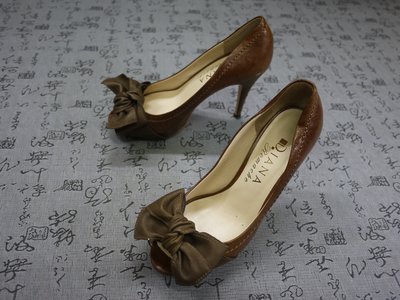 日本製 DIANA 真皮蝴蝶結飾魚口高跟鞋 USA 5 EUR 34 JPN 22 CM