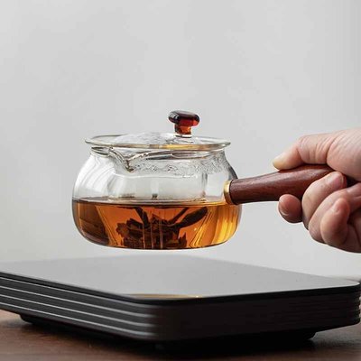 現貨熱銷-萬物笙丨日式防燙實木側把玻璃煮茶壺家用泡茶器單壺電陶爐專用茶壺單壺