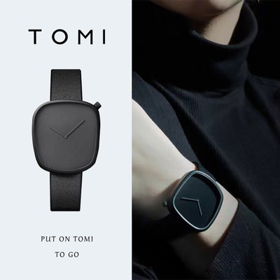 熱銷 手錶腕錶【小額】TOMI特米鵝卵石手錶石英時尚男女皮帶錶簡約方形手錶