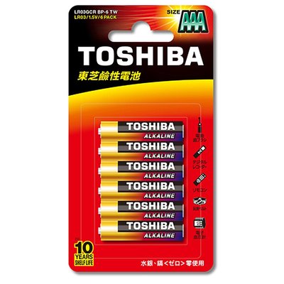 【TOSHIBA東芝】4號AAA鹼性電池6顆 吊卡裝(1.5V LR03)
