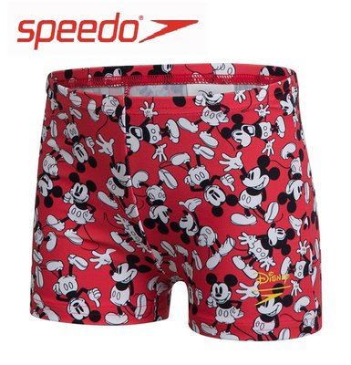 ~有氧小舖~SPEEDO 幼童運動四角泳褲 滿版米奇 紅 正版Disney