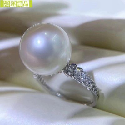 diy珍珠配件戒指 S925純銀 珍珠10--11mm 精致簡約魚骨戒指空托女-鴻運飾品
