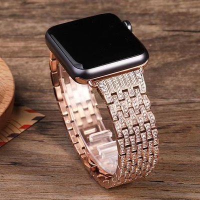 適用於Apple Watch 1-8代 SE錶帶 七珠鑲鑽金屬錶帶 時尚小香風表帶