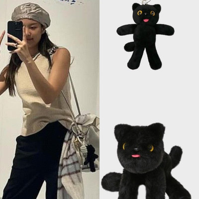 熱銷新款 韓國comfort jennie權志龍同款黑貓piyong掛件娃娃個性鑰匙扣玩偶明星大牌同款