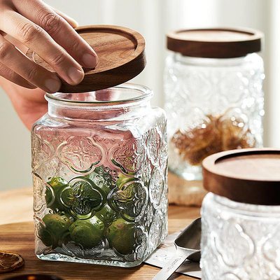 墨色透明玻璃密封罐瓶子白糖茶葉腌菜蜂蜜收納罐子五谷雜糧儲物罐
