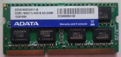 終身保固 ADATA威剛 DDR3 1600 4G 筆電記憶體(高雄市)