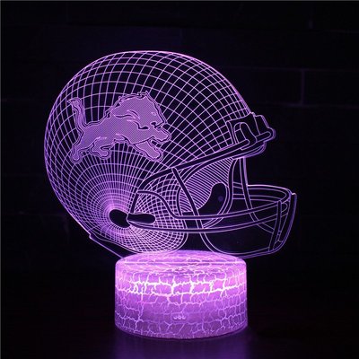 [現貨]美式足球頭盔3D視覺立體燈 NFL底特律雄獅Lions 七彩漸變氣氛觸摸開關 橄欖球錯覺小夜燈創意禮物