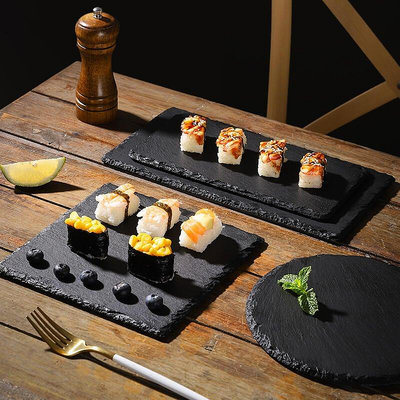 巖石板盤板巖巖石餐盤黑色創意日式牛排西餐壽司石盤餐具石板盤子