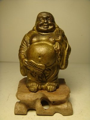 【 笑一笑 】銅雕--早期 布袋財神 附座 彌勒佛
