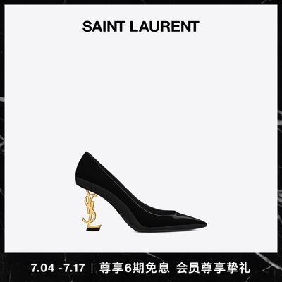 【會員專享】YSL/圣羅蘭 女士OPYUM黑色漆皮金色鞋跟高跟鞋·美妝精品小屋