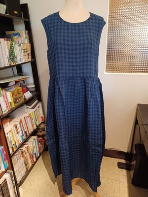 SM2【Samansa Mos2】♥日本品牌♥ 藍 x 黑格紋滿版  亞麻  無袖洋裝