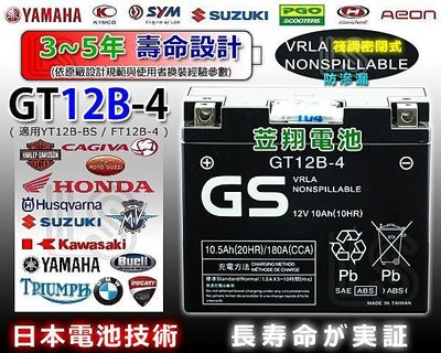 ☎ 挺苙電池 ►GS重型機車電池 GT12B-4=YT12B-BS XVS400 XVS400C FZ6-N FZ6-S