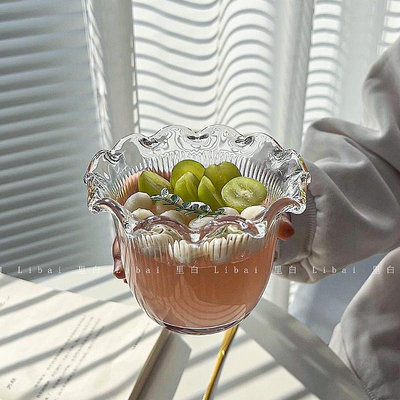 玻璃碗 碗 透明花邊碗 豎紋花邊碗 水果碗 沙拉碗 糖水碗 甜品玻璃碗 點心碗 燕麥碗