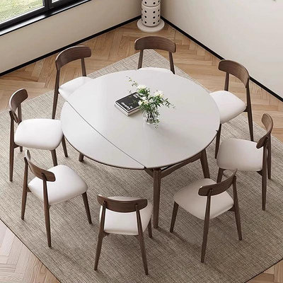 餐桌法式復古實木餐桌拆疊可伸縮年新款客廳可變圓形10人美式高端