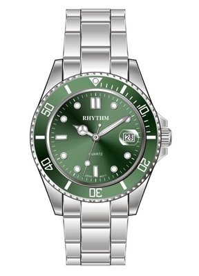 RHYTHM WATCH 麗聲綠水鬼鋸齒框100米石英鋼帶腕錶 型號：RQ1601S03【神梭鐘錶】